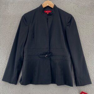A Line Jacket Womens 8 Black Stretch Buckle Belted Waist Pockets Office Work NWT